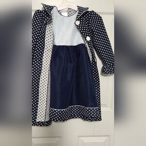 Blueberi Boulevard 6 Girls Navy White Polka Dot Matching Dress& Jacket Set